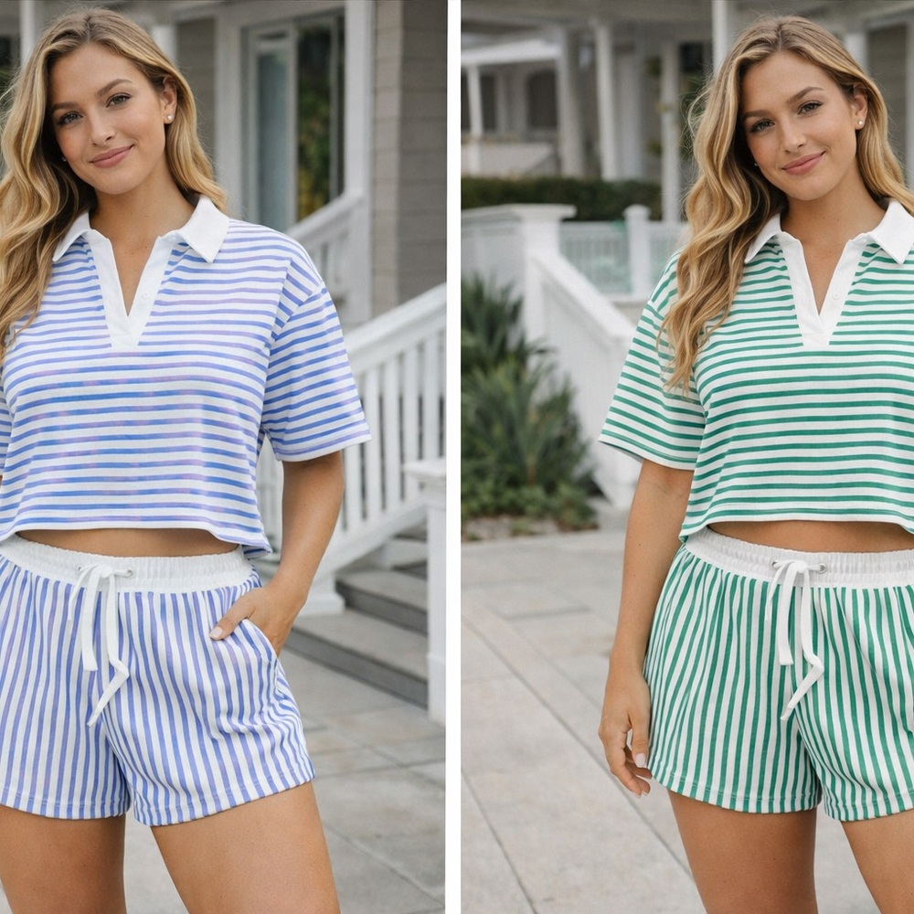 Striped Women's Swim Coverup Set - Blue and Green